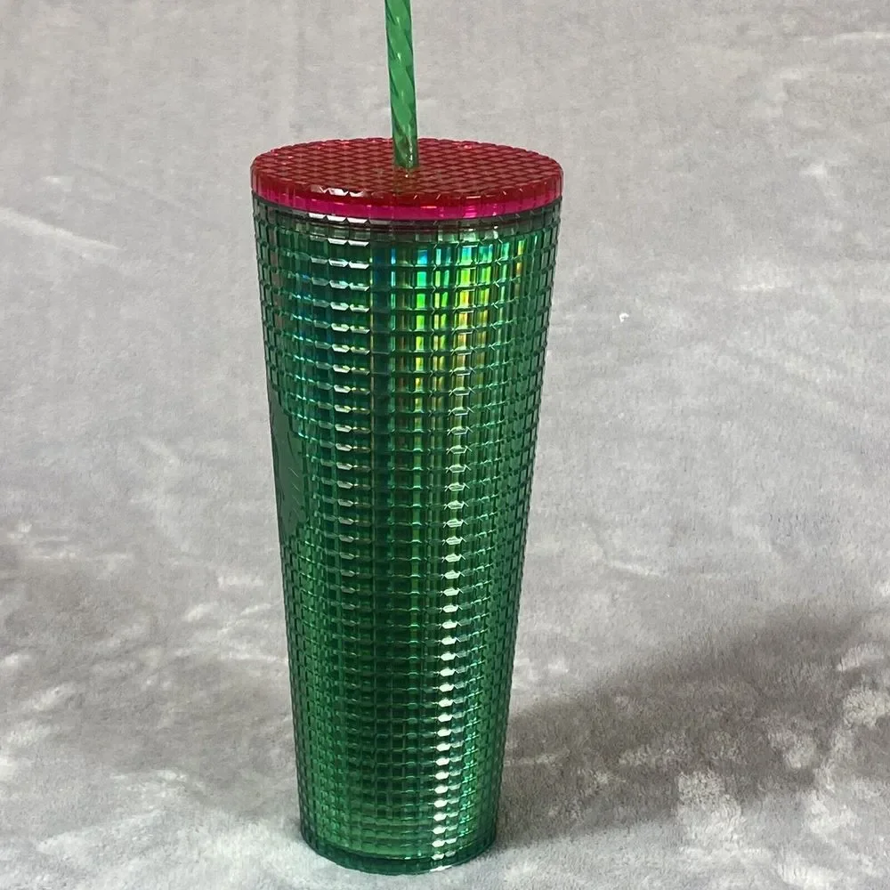 New Starbucks Tumbler Cup Venti‎ 2022 Disco Ombre Watermelon Studded Grid Straw